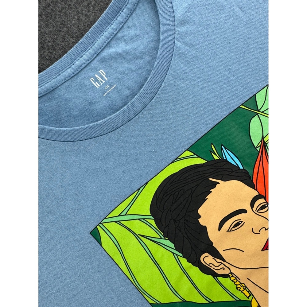 GAP Frida‎ Kahlo Portrait Graphic T Shirt Blue Cotton Men's XXL Short Sleeve Top